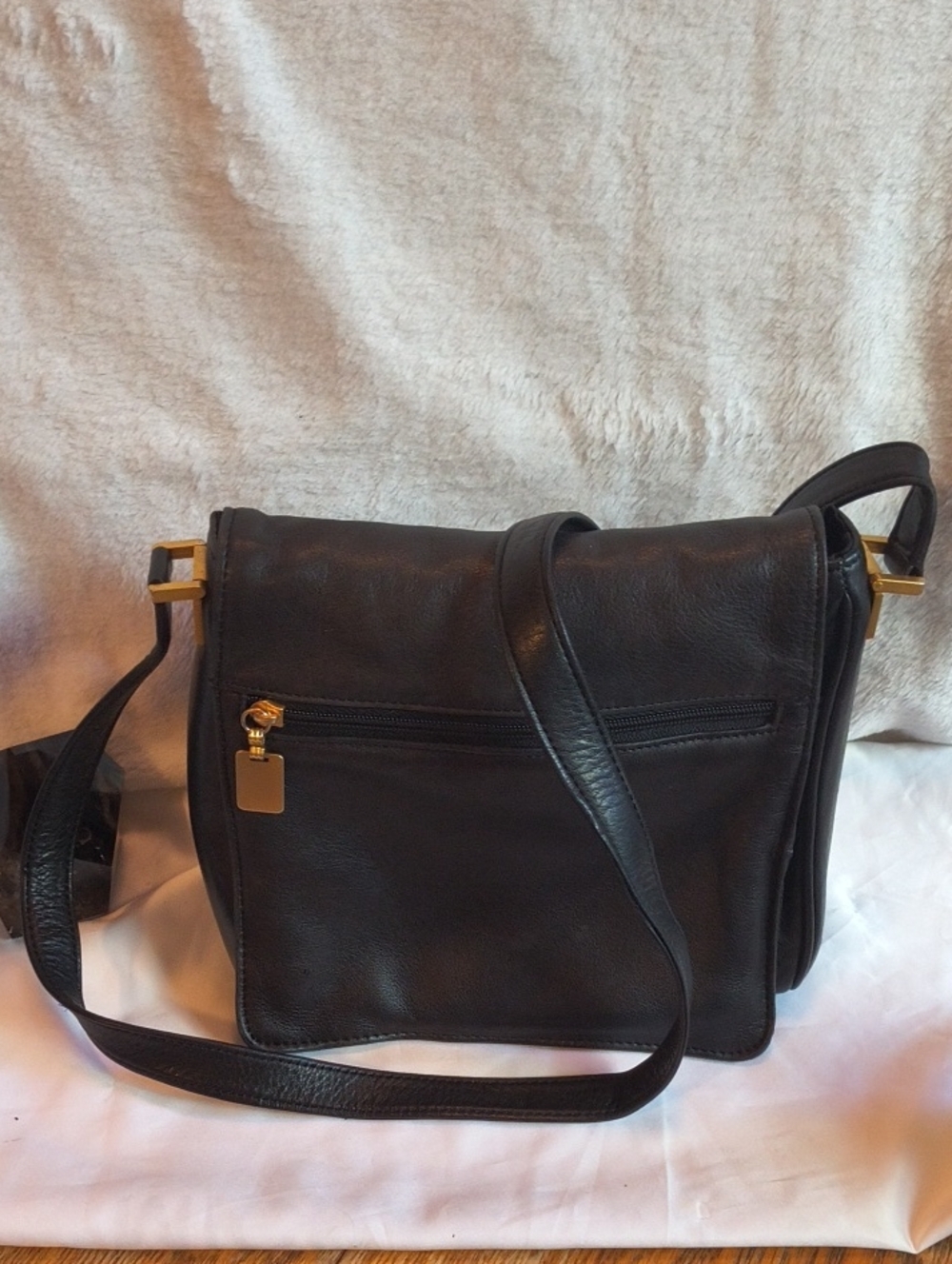 Morgan Taylor Black Leather Crossbody Bag with Gold Hardware
